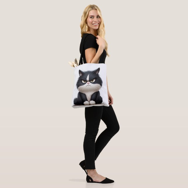 Grumpy funny cat  tote bag (On Model)