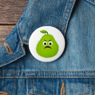Grumpy Fuzzy Pear Face Funny Fruit Character 3 Inch Round Button