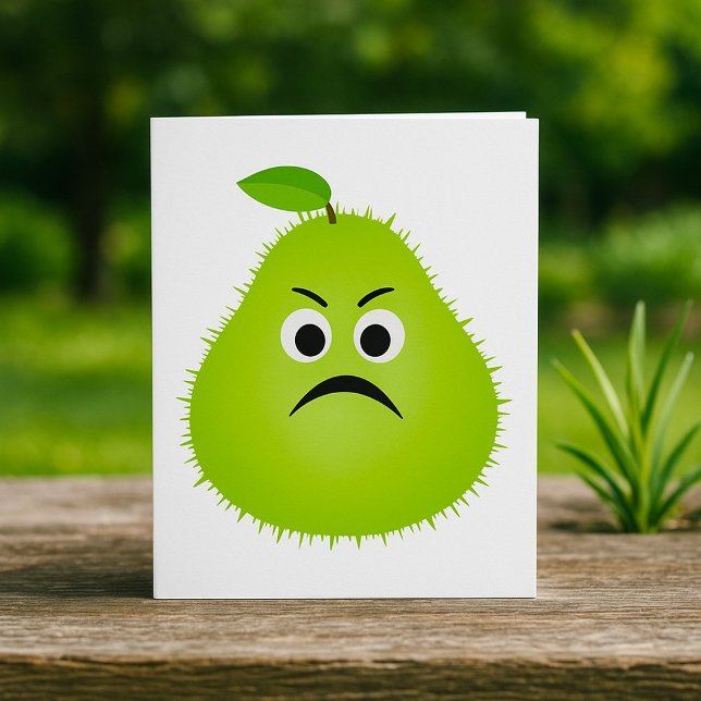 Grumpy Fuzzy Pear Face Funny Fruit Character Card (Creator Uploaded)
