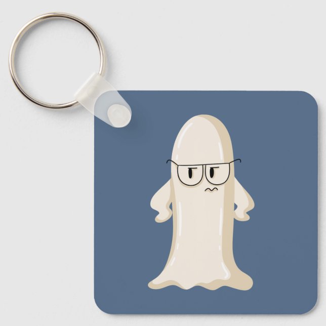 Grumpy Ghost with Glasses Keychain (Front)
