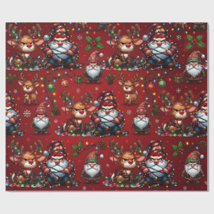 Grumpy Gnomes & Reindeer Tangled Wrapping Paper