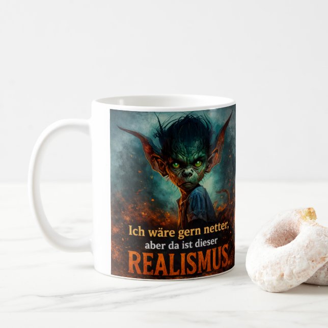 Grumpy Goblin Quote – Dark Humor Design Coffee Mug (With Donut)