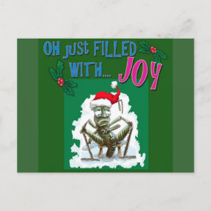 Grumpy Grasshopper with Christmas hat Holiday Postcard