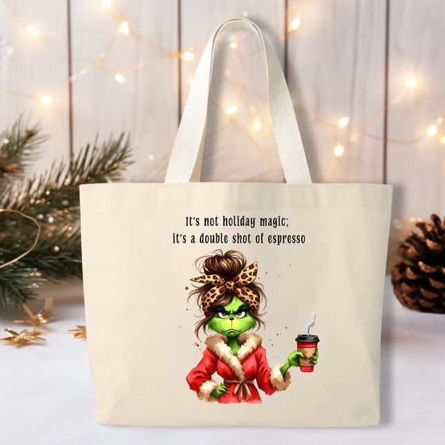 Grumpy Green Holiday Women Loves Coffee Large Tote Bag (Creator Uploaded)