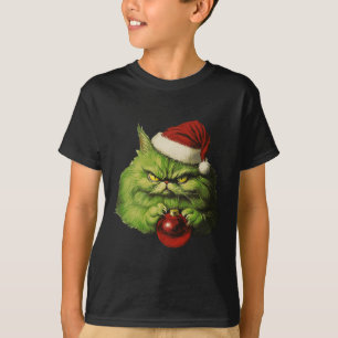 Grumpy Green Santa Cat Retro Cat Christmas Holiday T-Shirt
