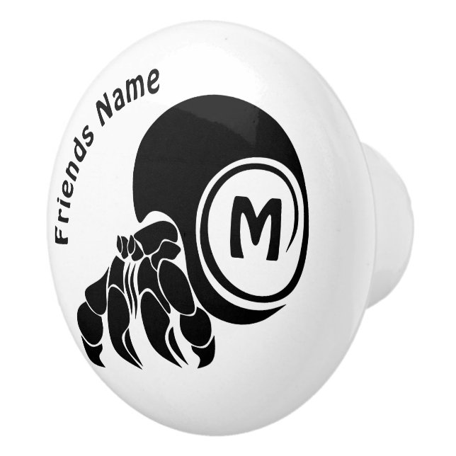 Grumpy Hermit Crab Silhouette Monogram Ceramic Knob (Right)