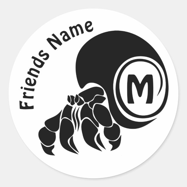 Grumpy Hermit Crab Silhouette Monogram Classic Round Sticker (Front)