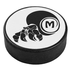 Grumpy Hermit Crab Silhouette Monogram Hockey Puck