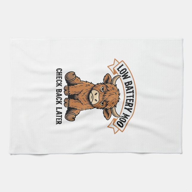 Grumpy Highland Cow Funny Offline Mood Shirt Kitchen Towel (Horizontal)