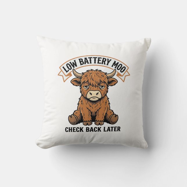 Grumpy Highland Cow Funny Offline Mood Shirt Throw Pillow (Front)