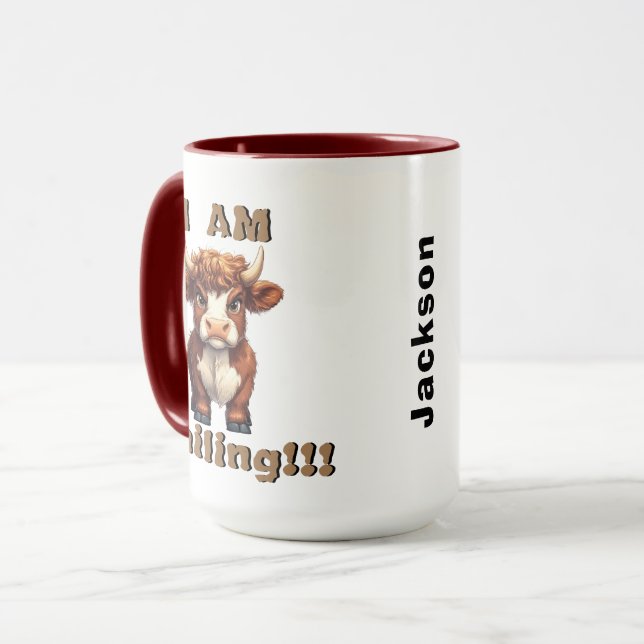 Grumpy Highland Cow I Am Smiling Mug (Front Left)
