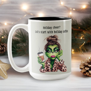 Grumpy Holiday Green Women Loves Coffee Two-Tone Coffee Mug