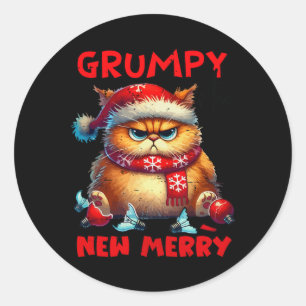 Grumpy Is The New Merry Christmas Cat Sarcastic Cu Classic Round Sticker