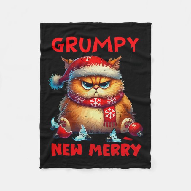Grumpy Is The New Merry Christmas Cat Sarcastic Cu Fleece Blanket (Front)
