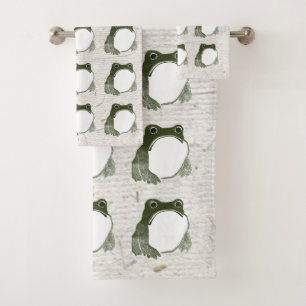 Grumpy Japanese Frog Toad 19th Century  Bath Towel Set