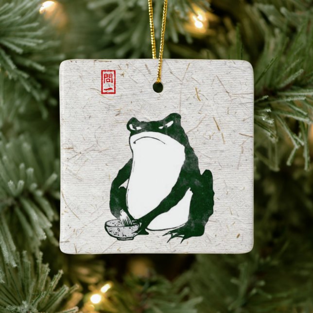Grumpy Japanese Frog Toad 19th Century  Ceramic Ornament (Tree)