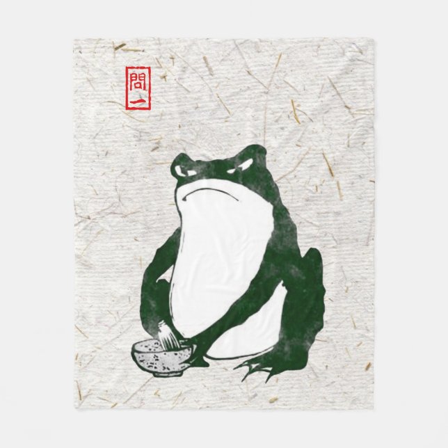 Grumpy Japanese Frog Toad 19th Century  Fleece Blanket (Front)