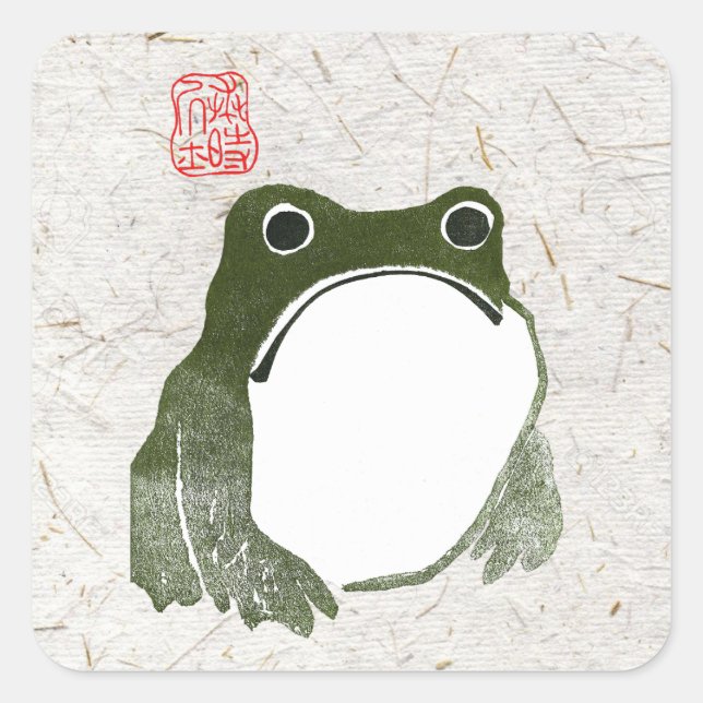 Grumpy Japanese Frog Toad 19th Century  Square Sticker (Front)