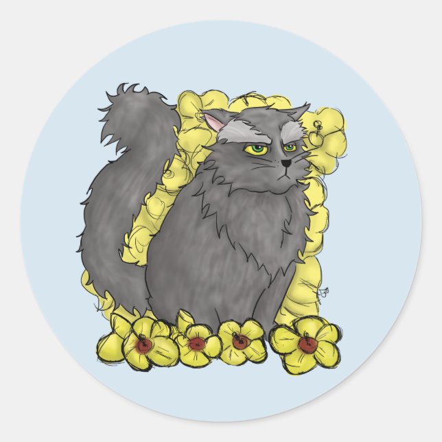 Grumpy Kitty Round Sticker (Front)