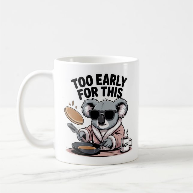 Grumpy Koala in Sunglasses Making Pancakes Funny Coffee Mug (Left)
