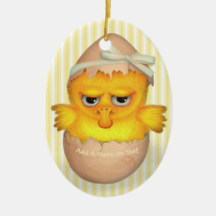 Grumpy Little Chick Ceramic Ornament