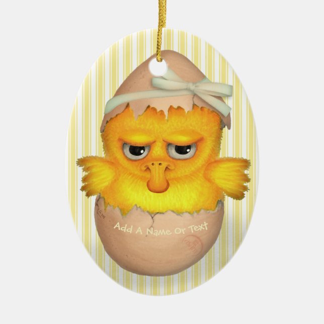 Grumpy Little Chick Ceramic Ornament (Front)