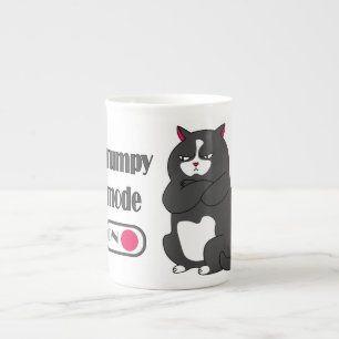 Grumpy mode on funny fat cat   bone china mug