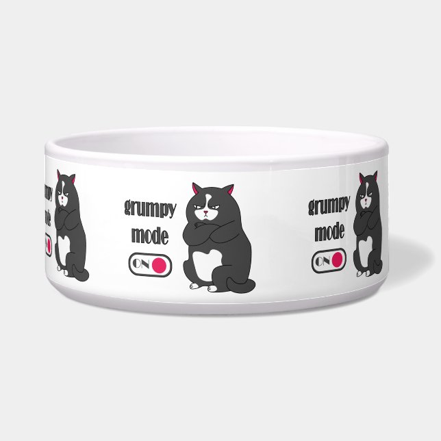 Grumpy mode on funny fat cat bowl (Front)