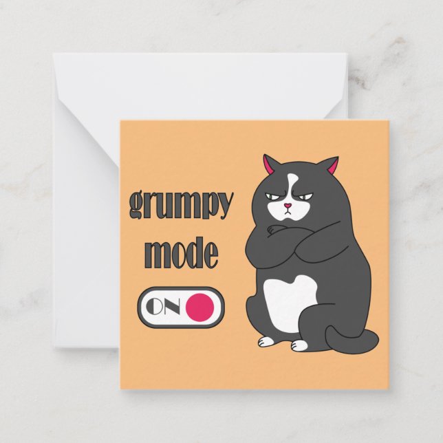 Grumpy mode on funny fat cat card (Front)