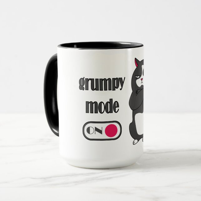 Grumpy mode on funny fat cat  coffee mug (Front Left)