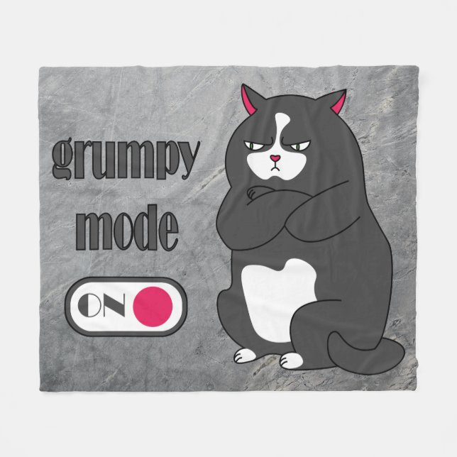 Grumpy mode on funny fat cat fleece blanket (Front (Horizontal))