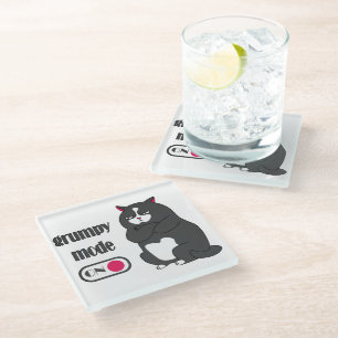 Grumpy mode on funny fat cat glass coaster