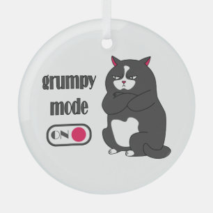 Grumpy mode on funny fat cat  glass ornament