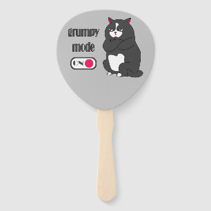 Grumpy mode on funny fat cat  hand fan
