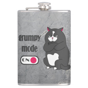 Grumpy mode on funny fat cat hip flask