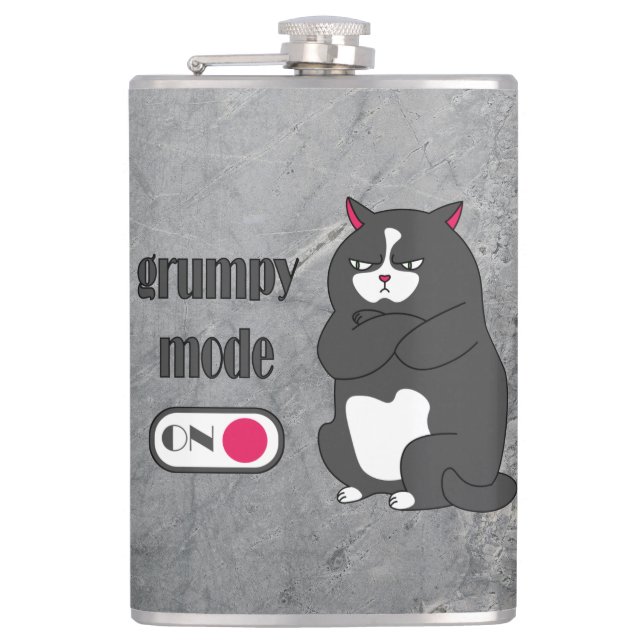Grumpy mode on funny fat cat  hip flask (Front)
