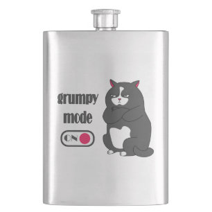 Grumpy mode on funny fat cat hip flask
