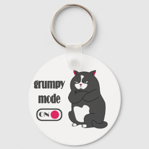 Grumpy mode on funny fat cat  keychain