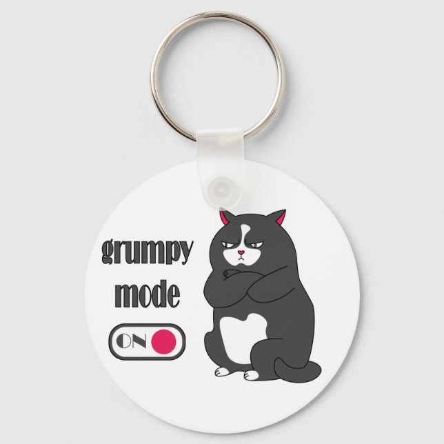 Grumpy mode on funny fat cat  keychain (Front)
