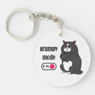 Grumpy mode on funny fat cat  keychain