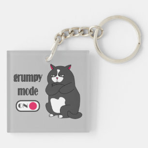 Grumpy mode on funny fat cat keychain