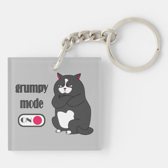 Grumpy mode on funny fat cat keychain (Back)