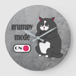 Grumpy mode on funny fat cat large clock