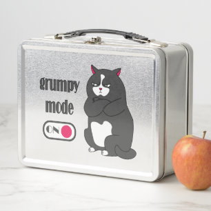 Grumpy mode on funny fat cat  metal lunch box