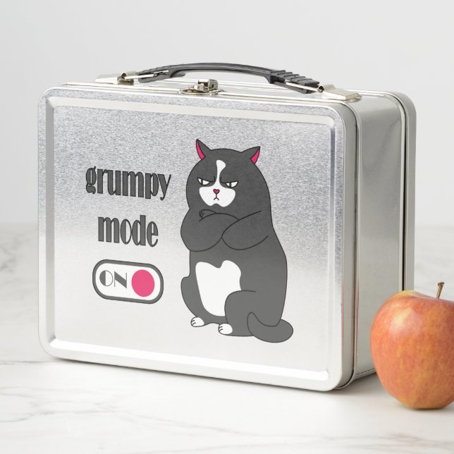Grumpy mode on funny fat cat  metal lunch box (In Situ)
