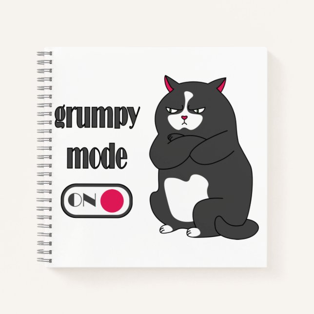 Grumpy mode on funny fat cat  notebook (Front)