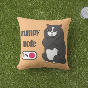 Grumpy mode on funny fat cat outdoor pillow