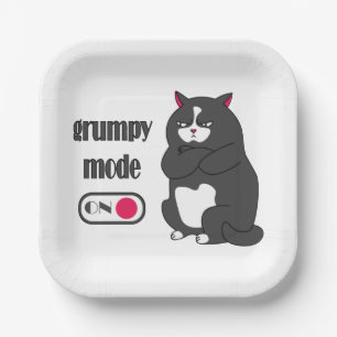 Grumpy mode on funny fat cat   paper plate