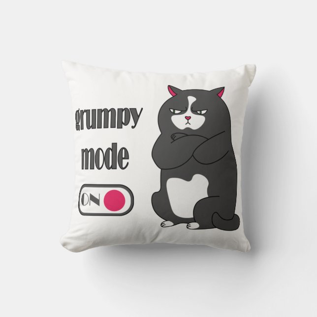 Grumpy mode on funny fat cat throw pillow (Front)