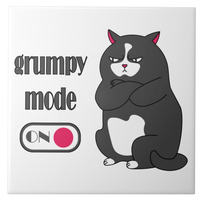 Grumpy mode on funny fat cat tile (Front)
